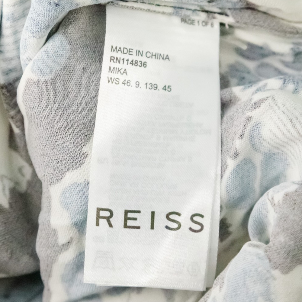 Reiss Size 0 Mika Black Blue Floral Print Collarless Button Front Top Blouse - Picture 5 of 7